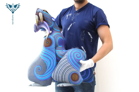 Alebrije - Orso ancestrale con pesce - Arte Huichol - Marakame