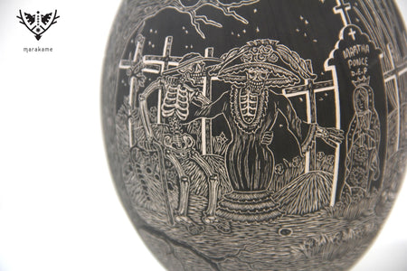 Ceramiche di Mata Ortiz - Calacas rumberas di notte - Giorno dei Morti - Arte Huichol - Marakame