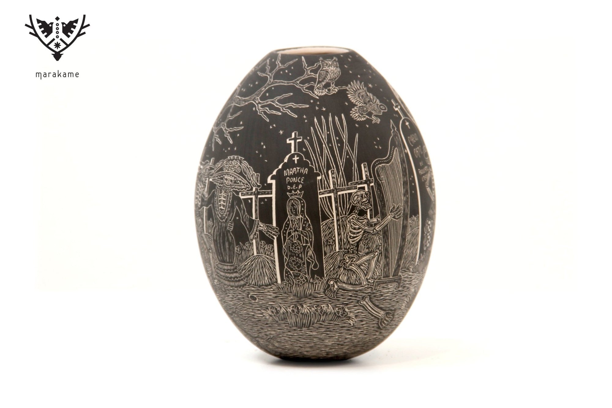Keramik von Mata Ortiz – Calacas Rumberas bei Nacht – Tag der Toten – Huichol-Kunst – Marakame