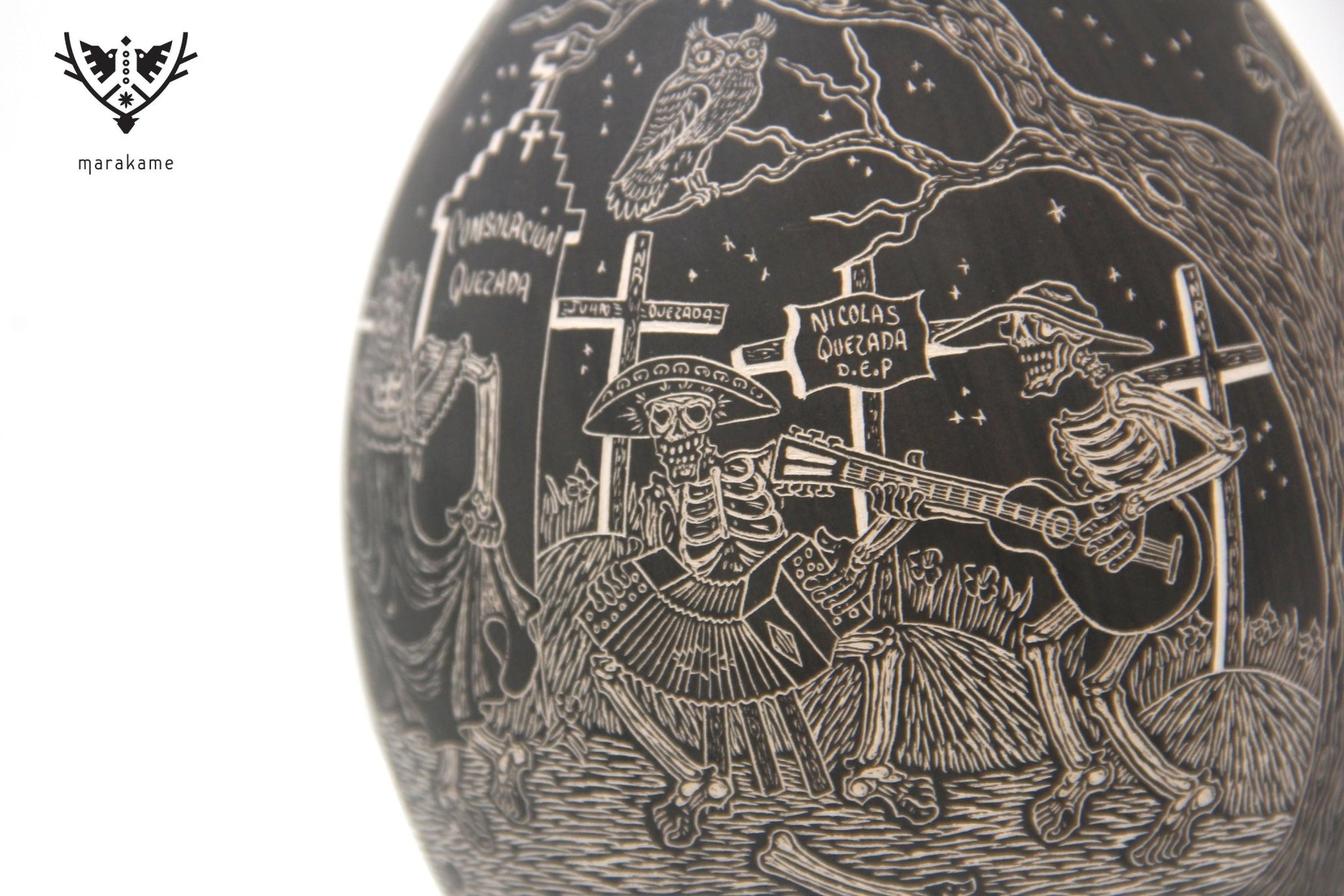 Ceramiche di Mata Ortiz - Calacas rumberas di notte - Giorno dei Morti - Arte Huichol - Marakame