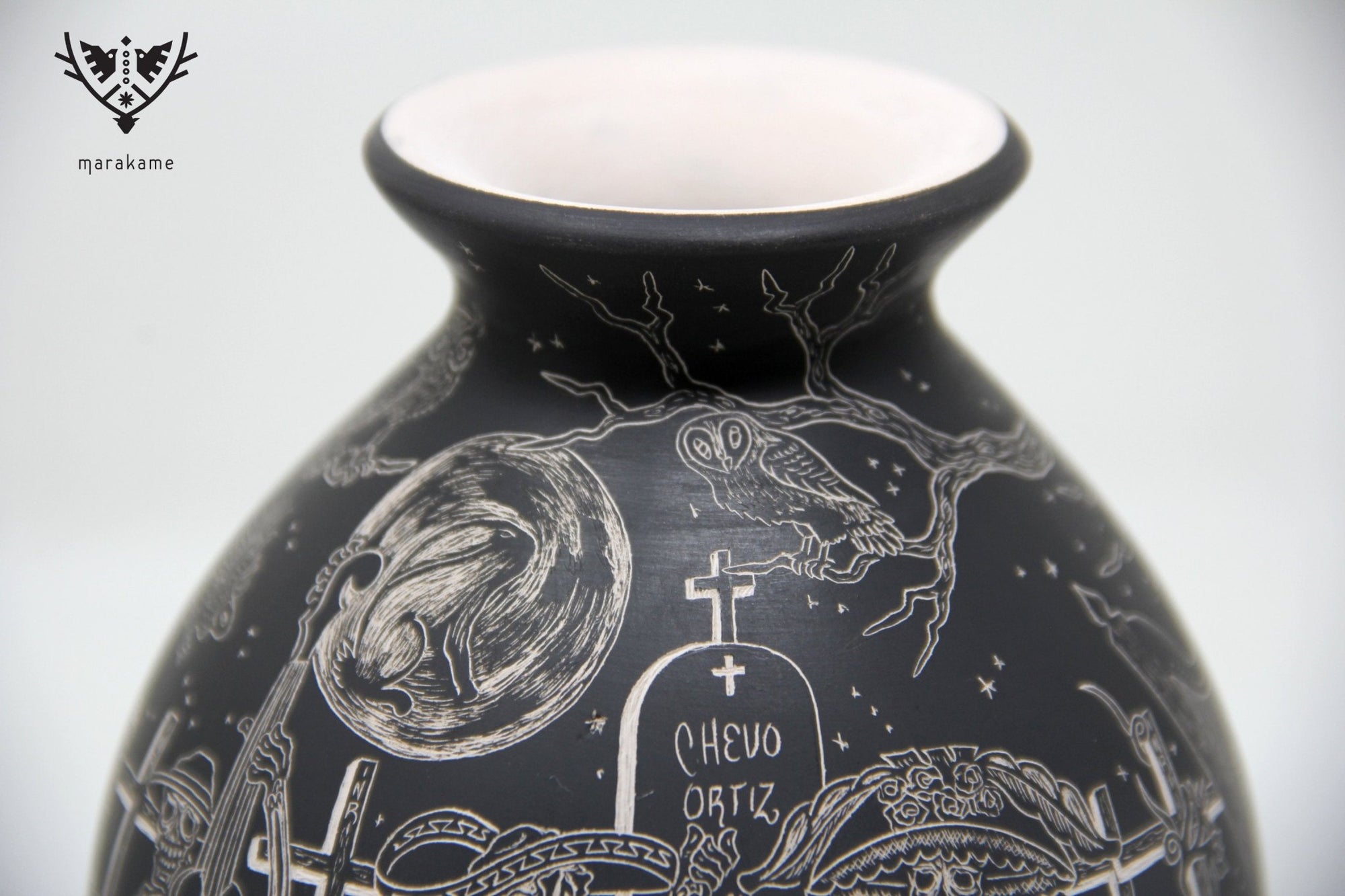 Mata Ortiz Ceramics - Restless Cemetery - Night - Huichol Art - Marakame