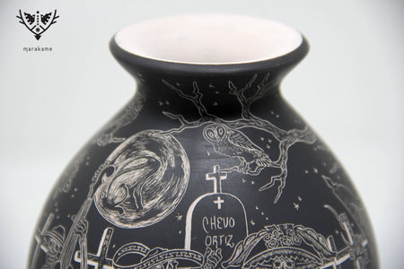 Mata Ortiz Ceramics - Restless Cemetery - Night - Huichol Art - Marakame