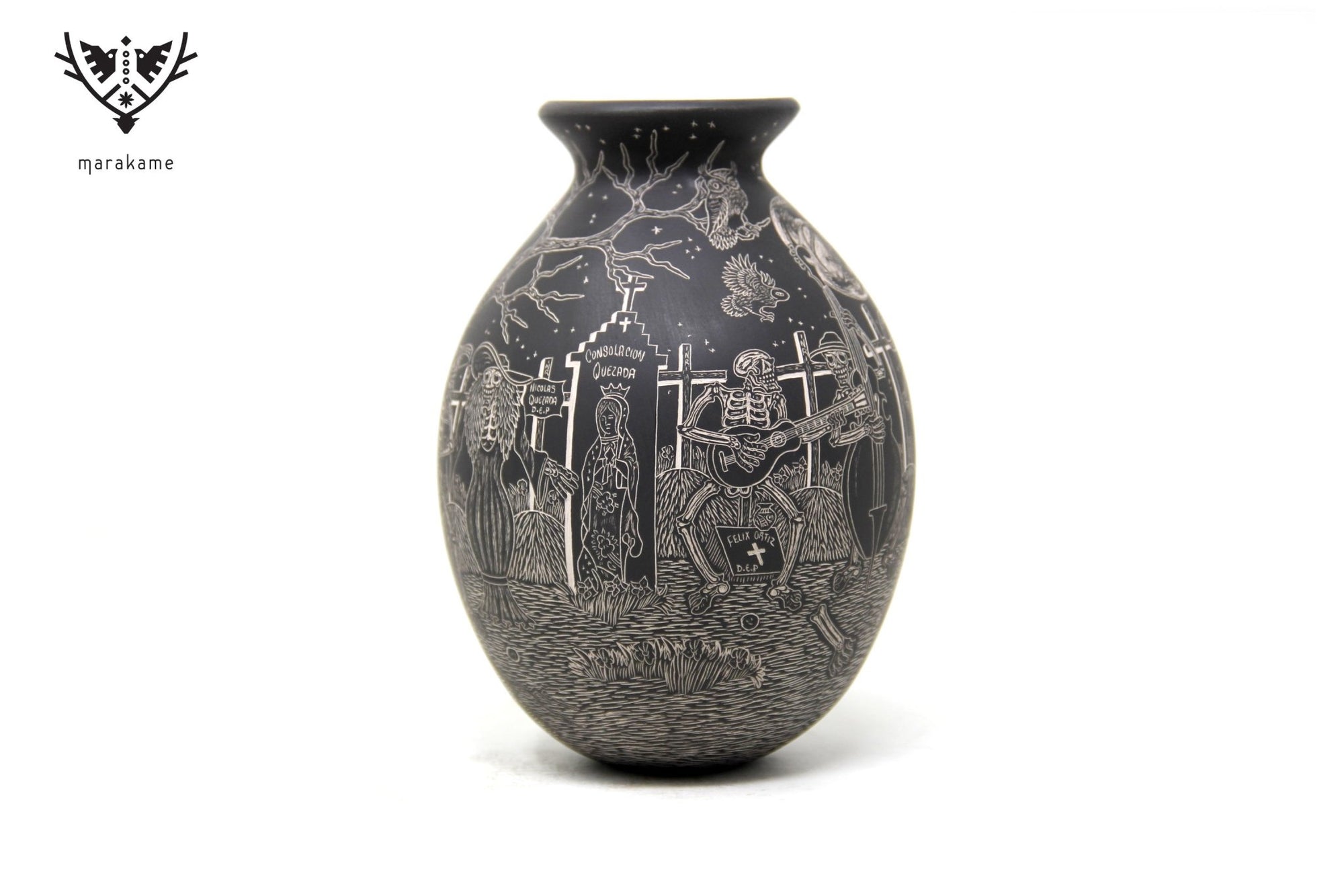 Mata Ortiz Ceramics - Restless Cemetery - Night - Huichol Art - Marakame