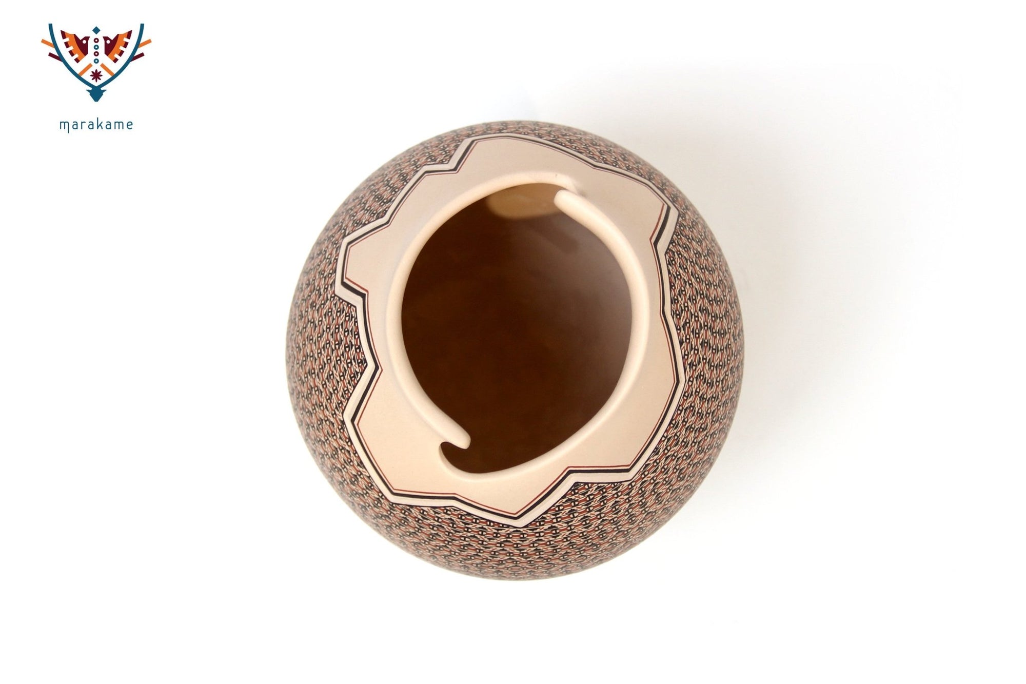 Mata Ortiz Keramik – Kurven – Fein bemalt – Huichol-Kunst – Marakame