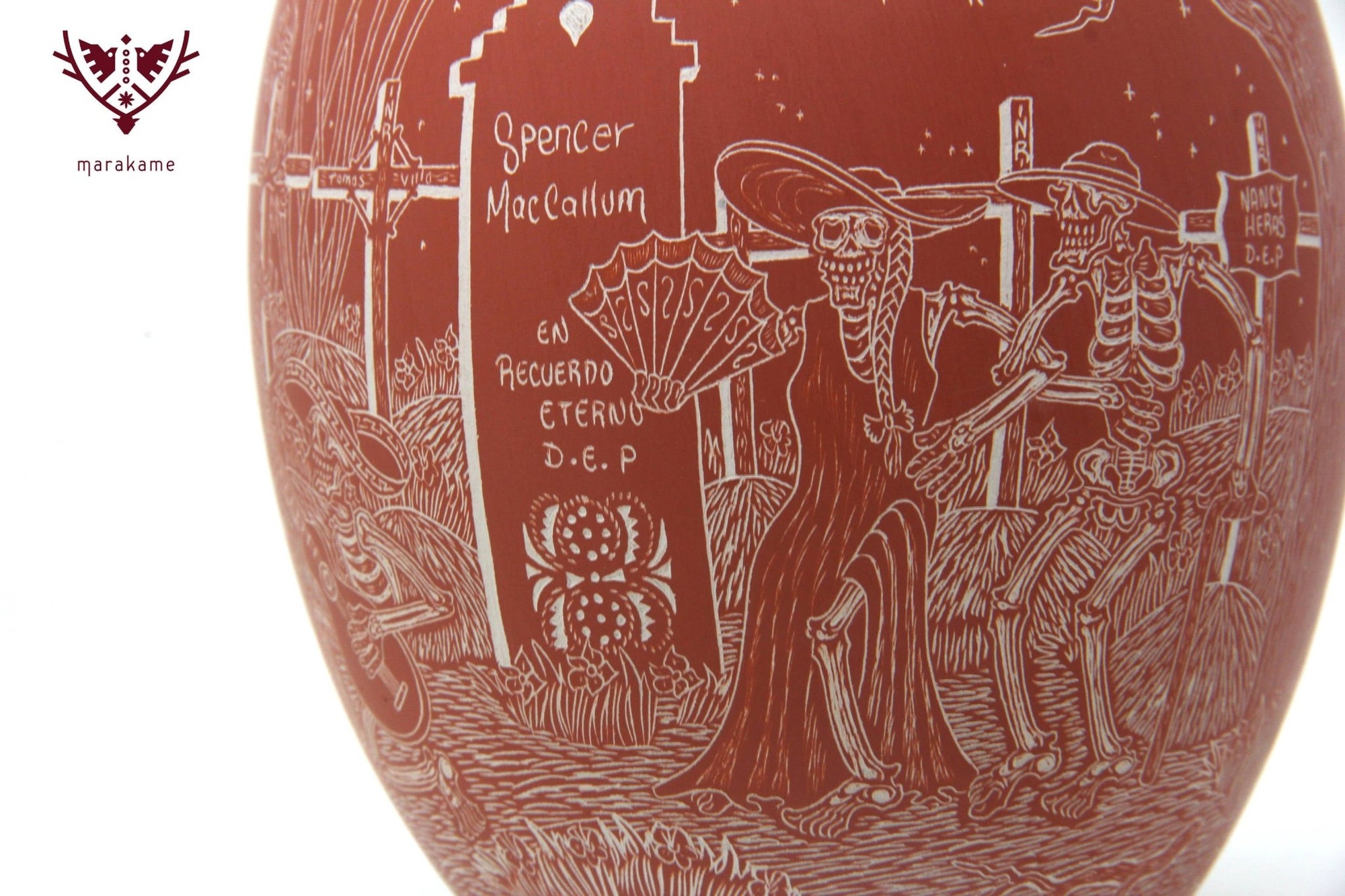 Mata Ortiz ceramic - Day of the dead - dancing to life / night - Huichol art - Marakame