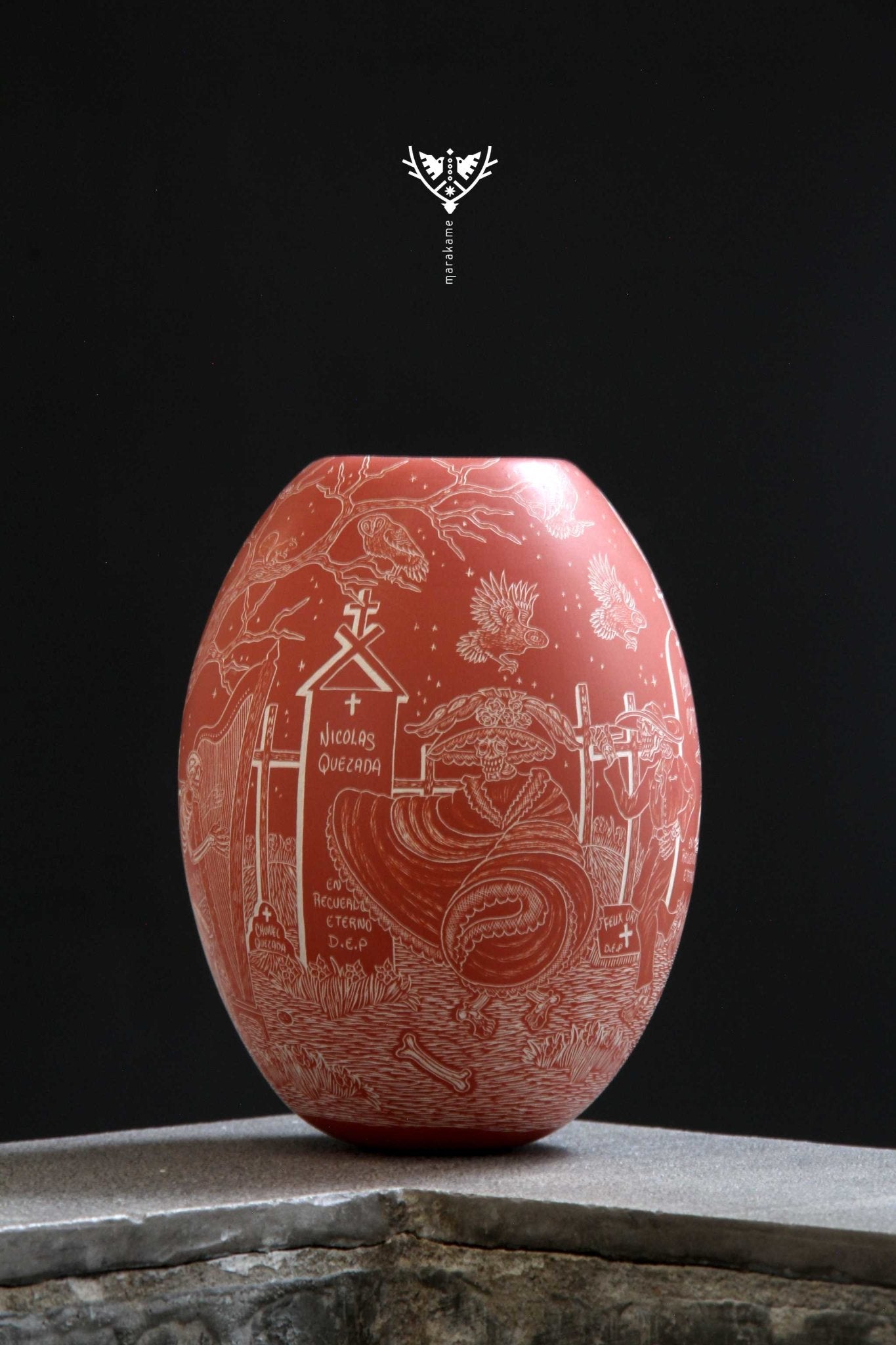 Mata Ortiz Keramik - Tag der Toten - Tanzen zum Leben / Nacht - Huichol-Kunst - Marakame