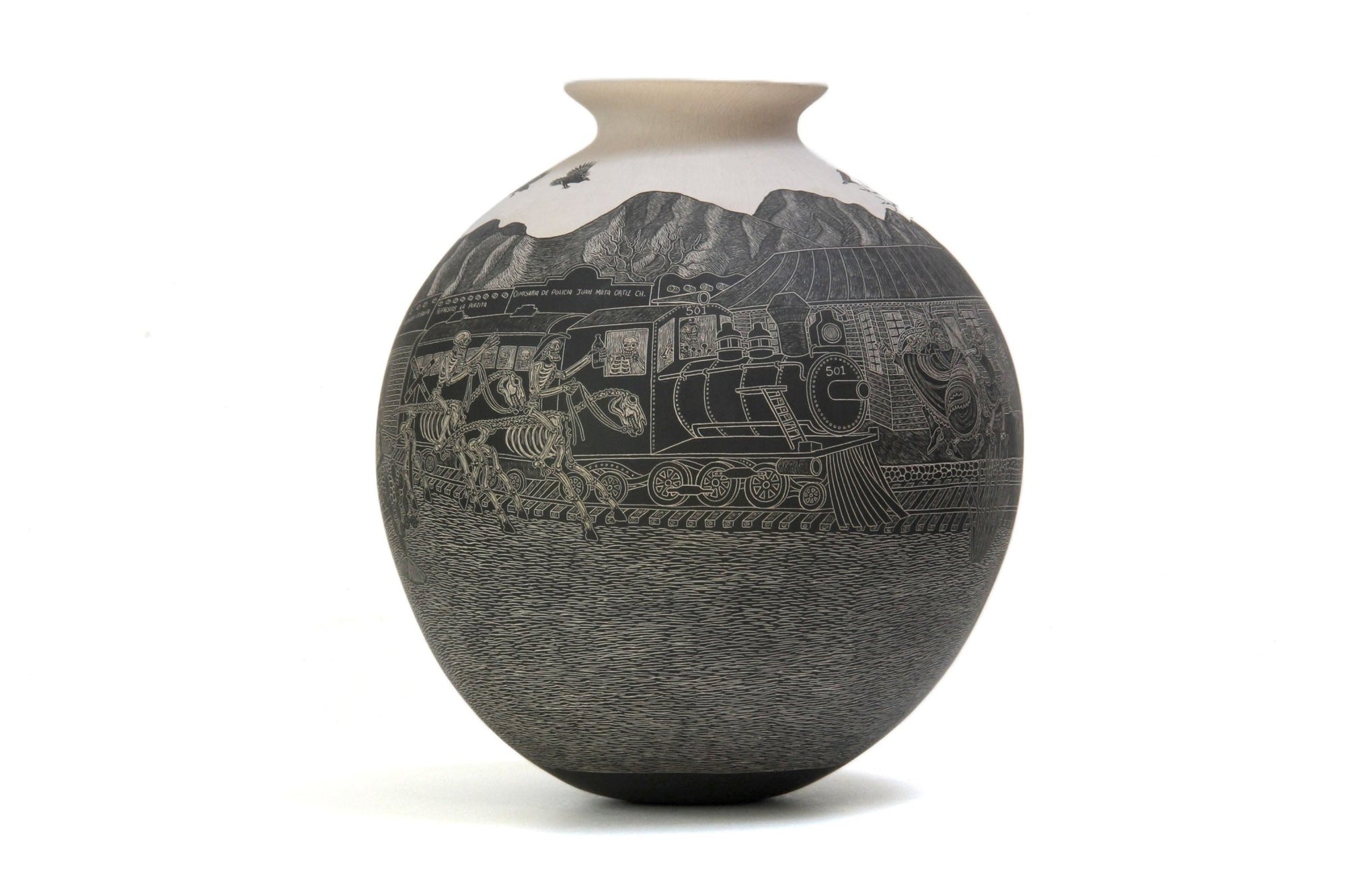 Mata Ortiz Keramik – Tag der Toten, gefiederte Tänzer – Meisterwerk – Huichol-Kunst – Marakame