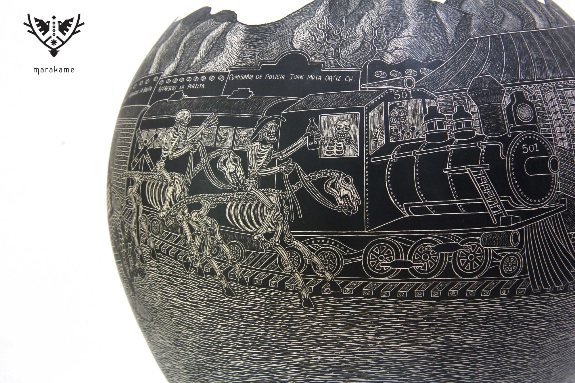 Ceramica Mata Ortiz - Giorno dei Morti, Ballerini Piumati- Capolavoro - Arte Huichol - Marakame