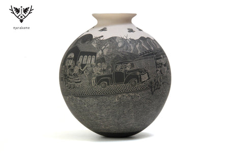 Mata Ortiz Keramik – Tag der Toten, gefiederte Tänzer – Meisterwerk – Huichol-Kunst – Marakame