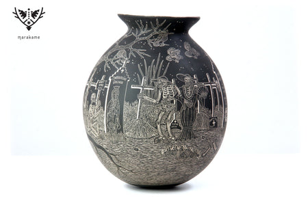 Céramique Mata Ortiz - Jour des Morts - Panthéon la nuit - Art Huichol - Marakame