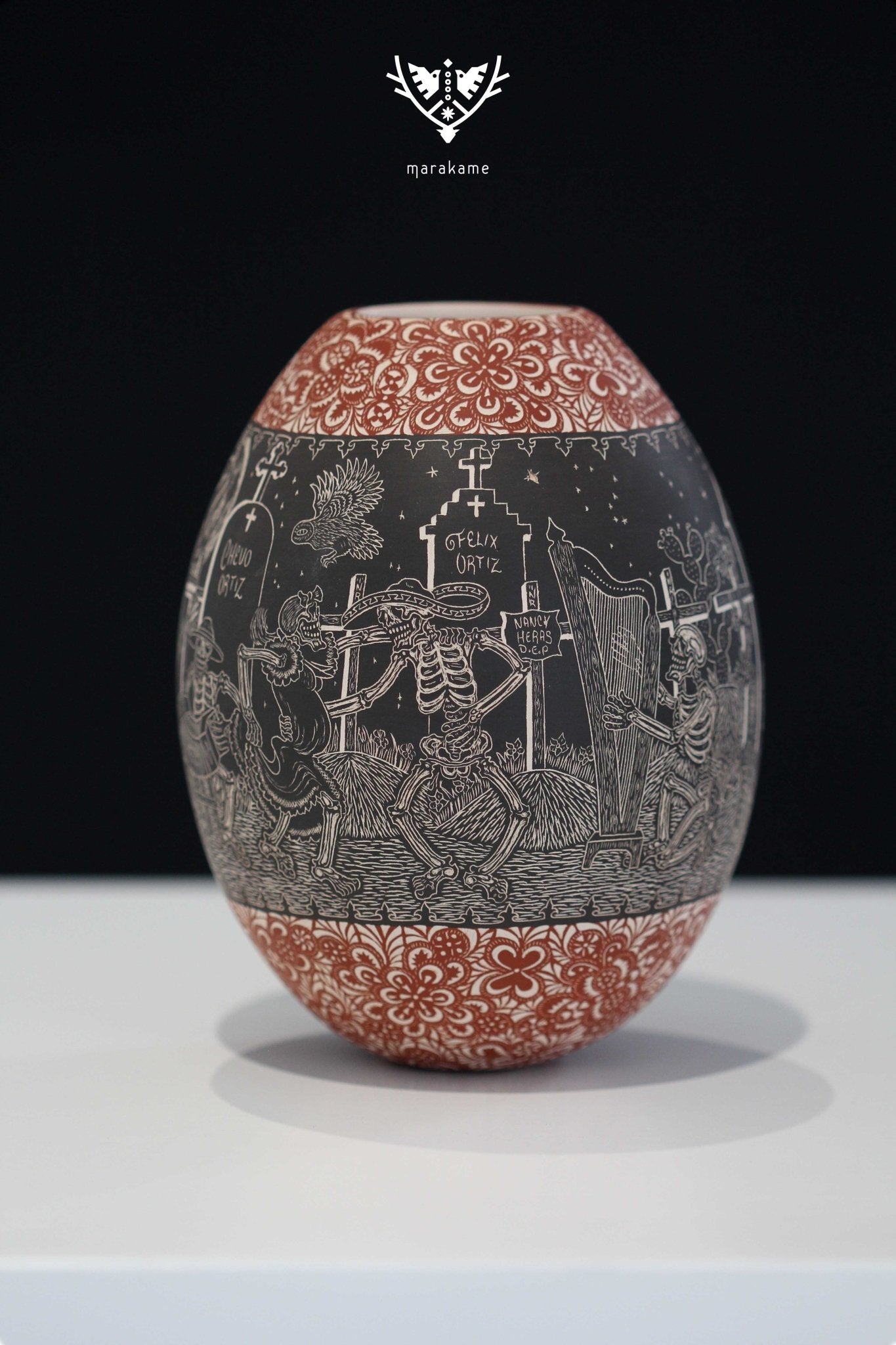 Cerámica de Mata Ortiz - Día de muertos V - Arte Huichol - Marakame