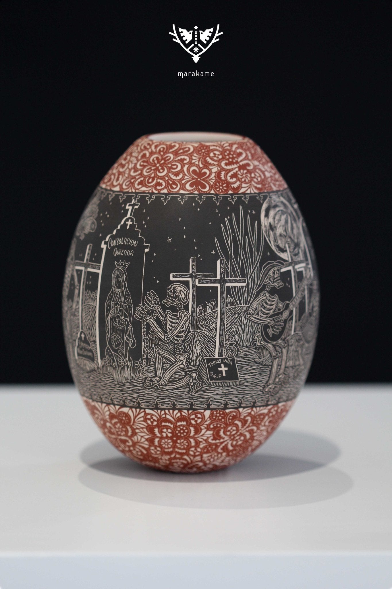 Cerámica de Mata Ortiz - Día de muertos V - Arte Huichol - Marakame