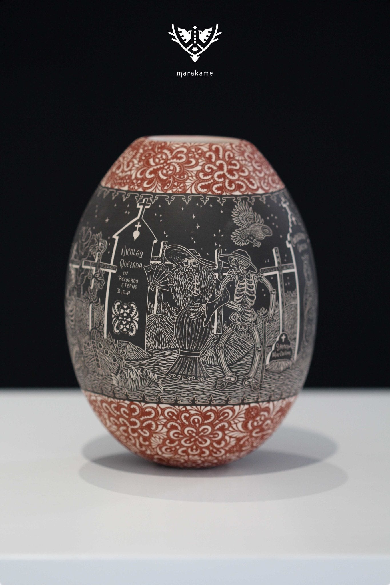 Cerámica de Mata Ortiz - Día de muertos V - Arte Huichol - Marakame