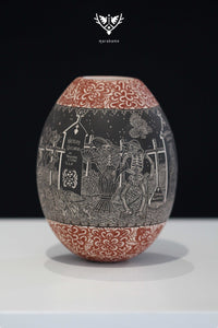 Cerámica de Mata Ortiz - Día de muertos V - Arte Huichol - Marakame