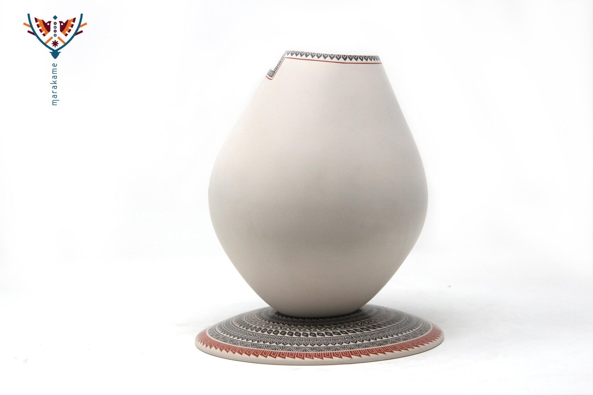 Ceramica di Mata Ortiz - Piatto e vaso dittico - Arte Huichol - Marakame