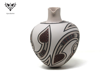 Mata Ortiz ceramic - Traditional double mouth - Huichol art - Marakame