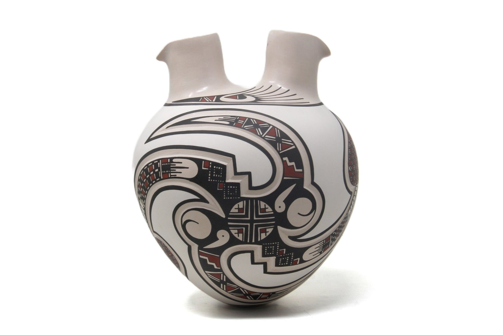 Mata Ortiz ceramic - Traditional double mouth - Huichol art - Marakame
