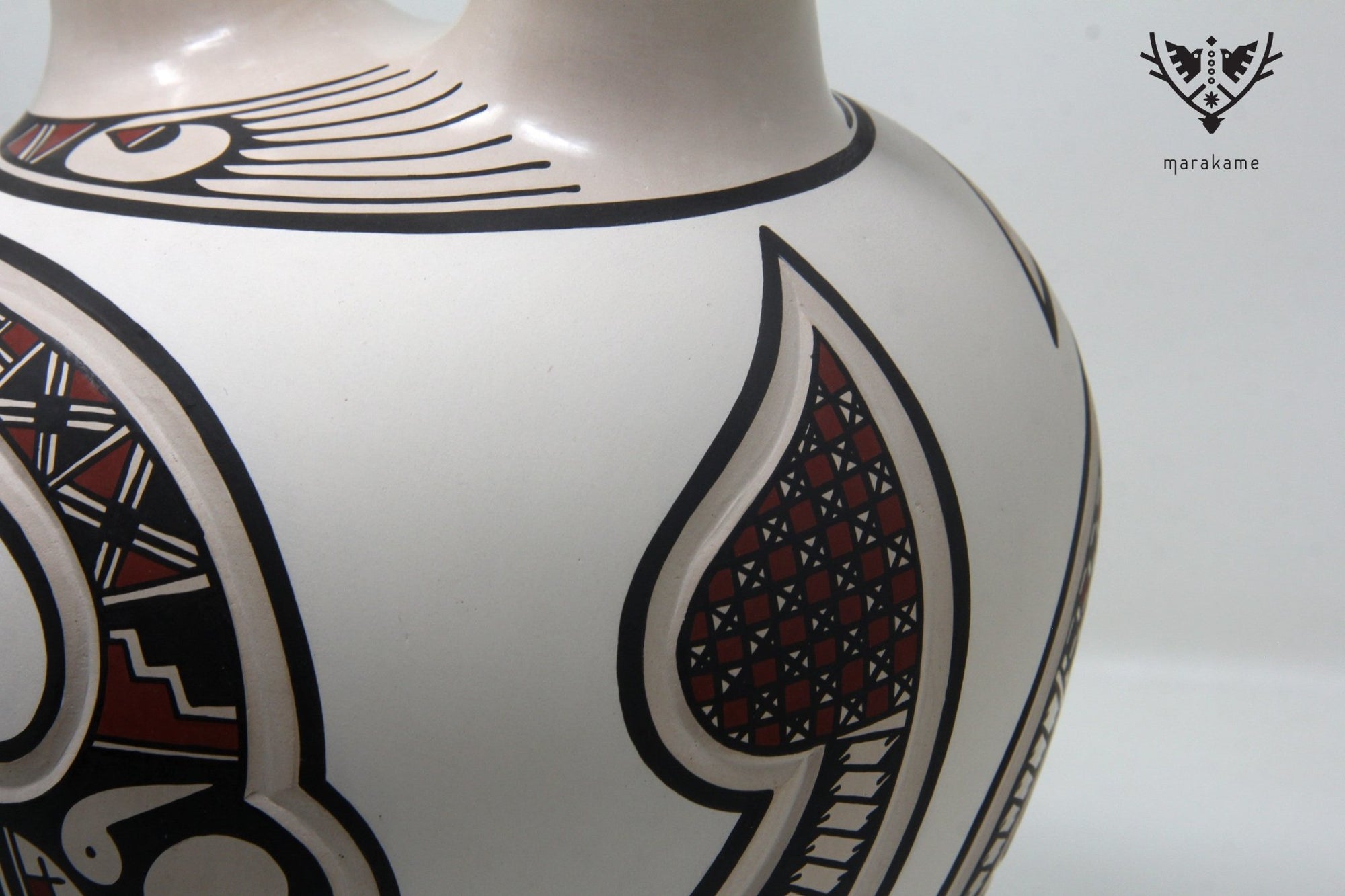 Mata Ortiz ceramic - Traditional double mouth - Huichol art - Marakame