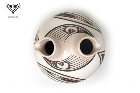Mata Ortiz ceramic - Traditional double mouth - Huichol art - Marakame