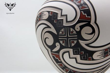 Mata Ortiz ceramic - Traditional double mouth - Huichol art - Marakame