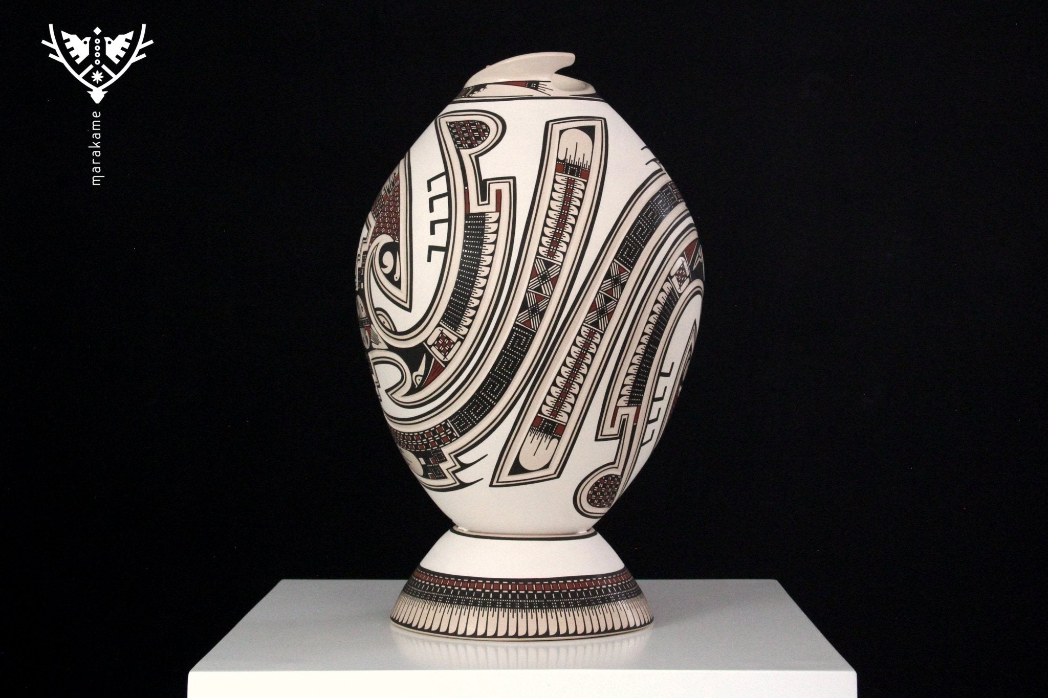 Mata Ortiz Keramik - Große Vase im traditionellen Stil - Huichol-Kunst - Marakame
