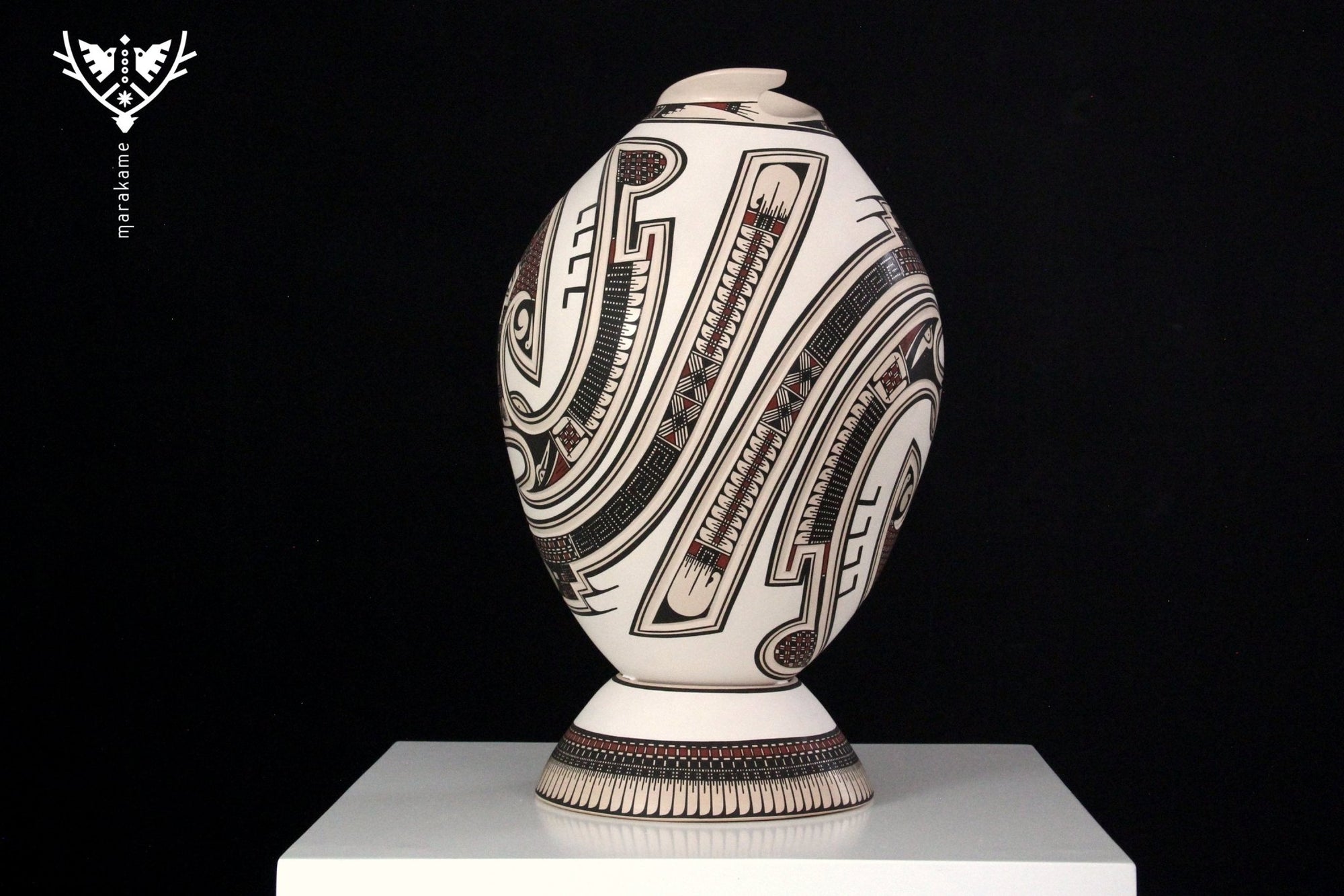 Cerámica de Mata Ortiz - Jarrón grande estilo tradicional - Arte Huichol - Marakame