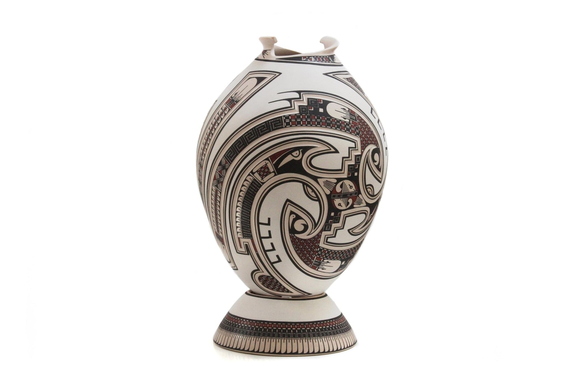 Cerámica de Mata Ortiz - Jarrón grande estilo tradicional - Arte Huichol - Marakame