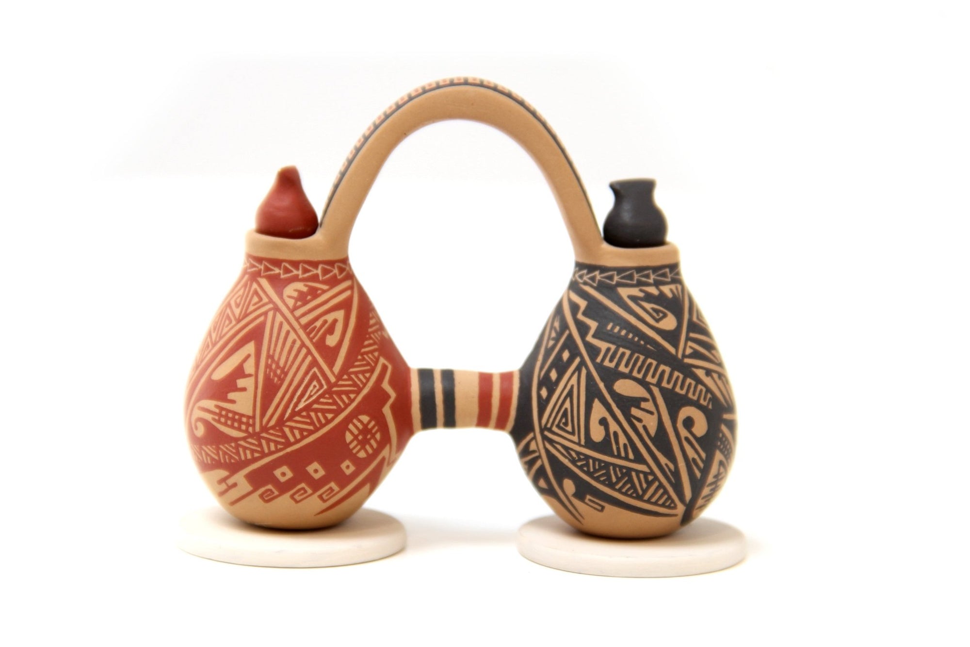 Mata Ortiz Ceramics - Miniature - Connected Vases - Huichol Art - Marakame