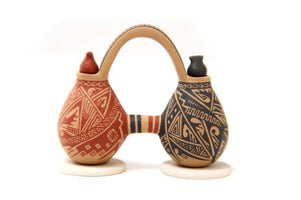 Ceramica Mata Ortiz - Miniatura - Vasi collegati - Arte Huichol - Marakame