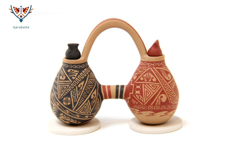 Mata Ortiz Ceramics - Miniature - Connected Vases - Huichol Art - Marakame