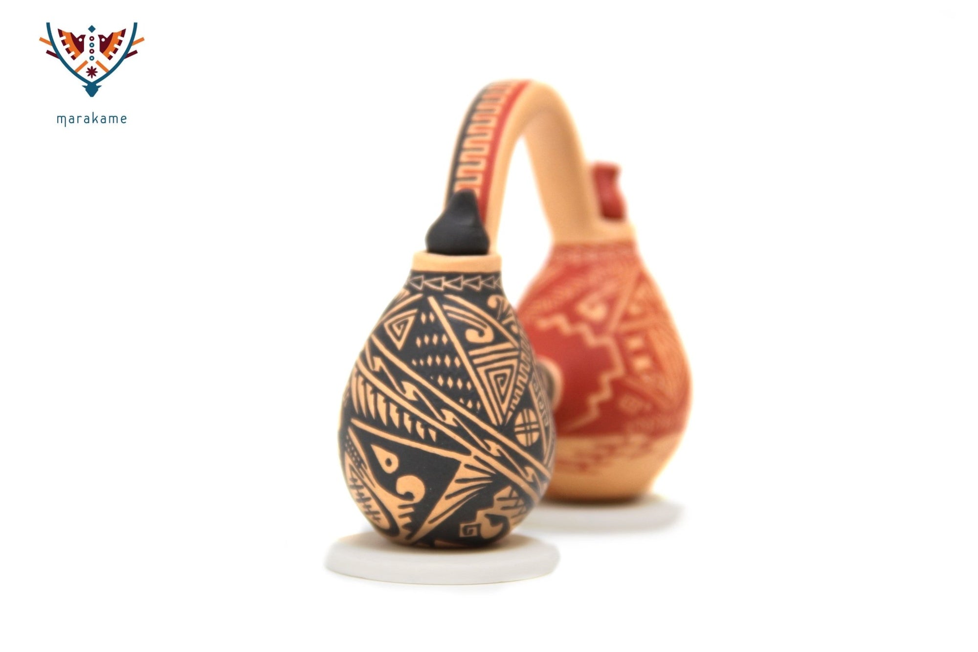Mata Ortiz Ceramics - Miniature - Connected Vases - Huichol Art - Marakame