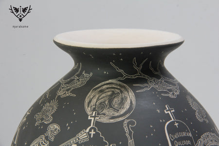 Mata Ortiz Keramik – Nacht der Toten, fliegende Eule in der Nacht – Huichol-Kunst – Marakame