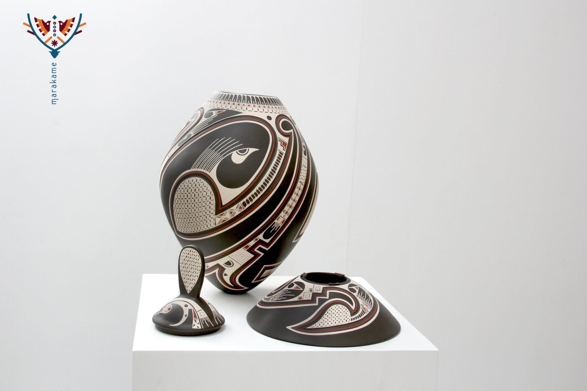 Céramique Mata Ortiz - Grande pièce d'aigle - Art Huichol - Marakame