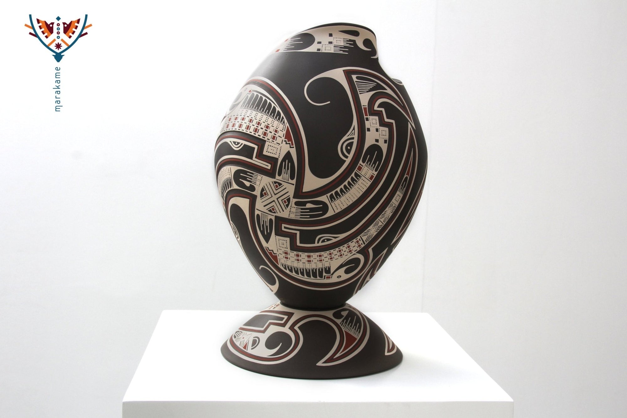 Céramique Mata Ortiz - Grande pièce brune - Art Huichol - Marakame