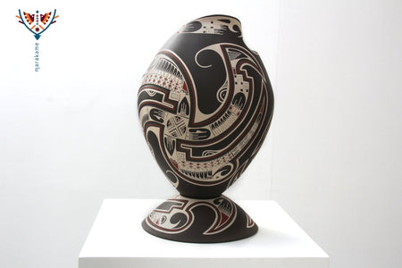 Céramique Mata Ortiz - Grande pièce brune - Art Huichol - Marakame