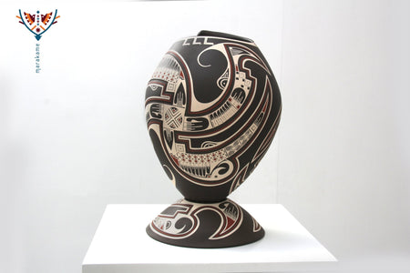 Cerámica de Mata Ortiz - Pieza grande marrón - Arte Huichol - Marakame