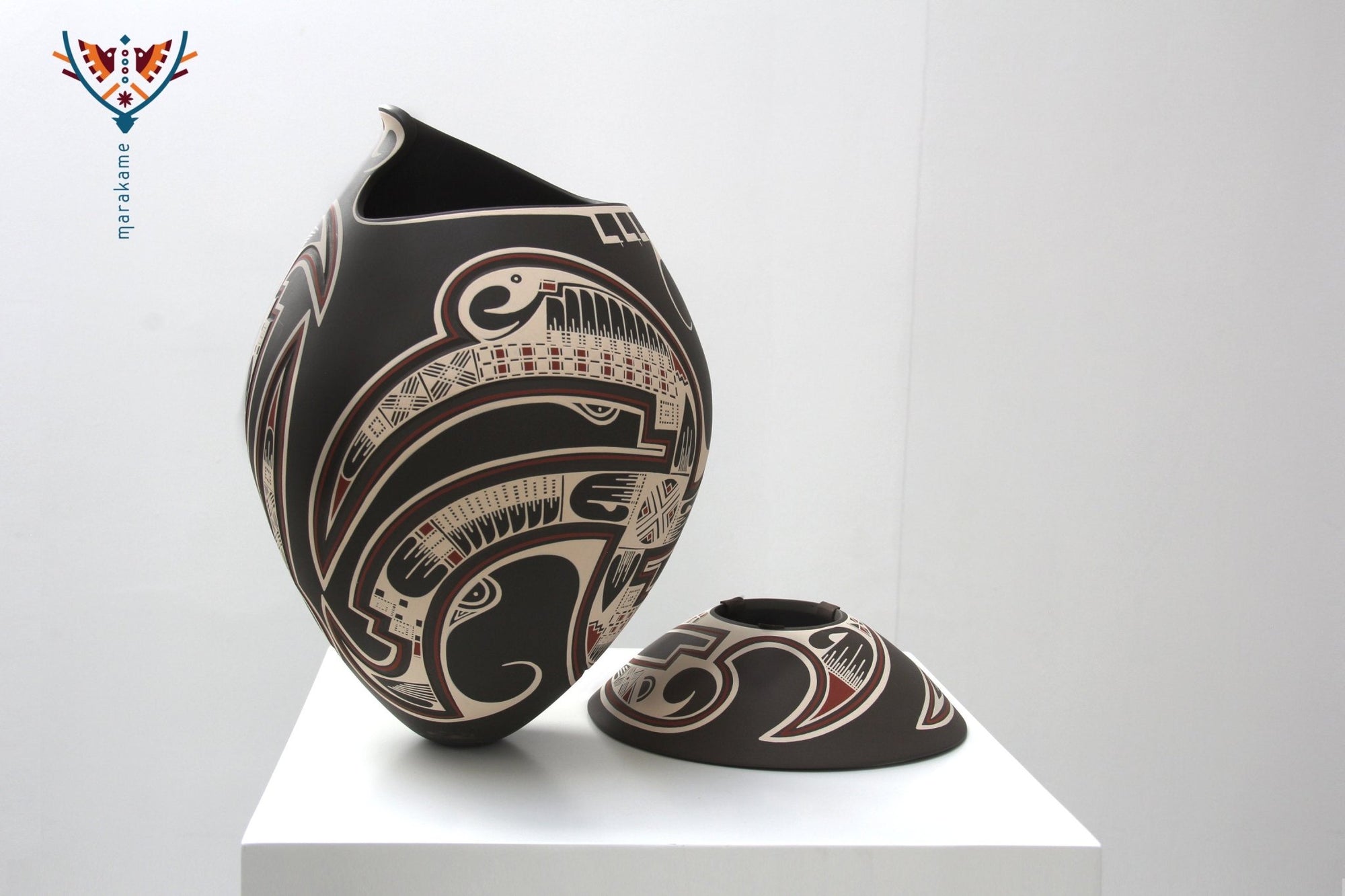 Céramique Mata Ortiz - Grande pièce brune - Art Huichol - Marakame
