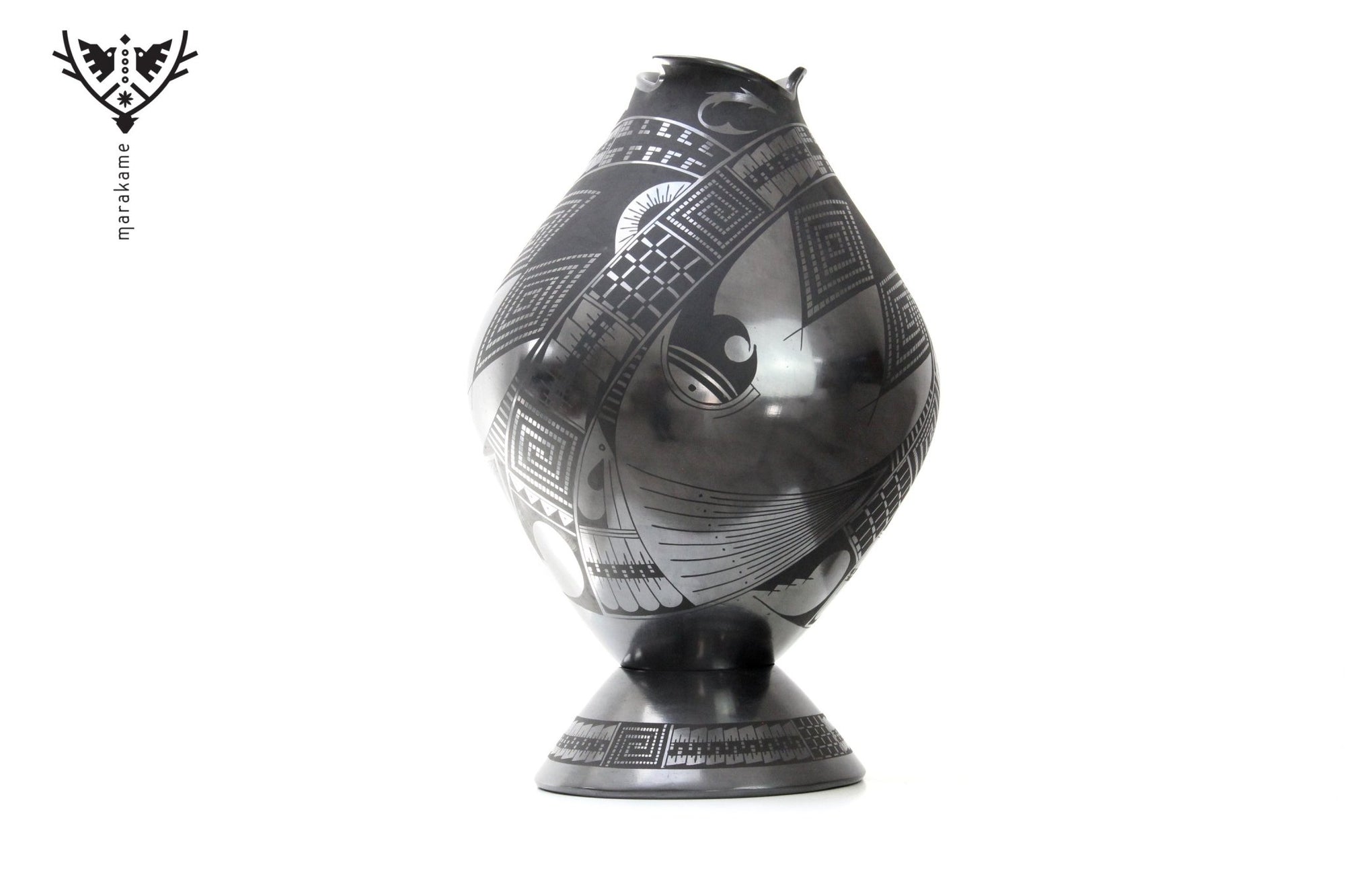 Mata Ortiz Keramik - Großes schwarzes Stück V - Huichol-Kunst - Marakame