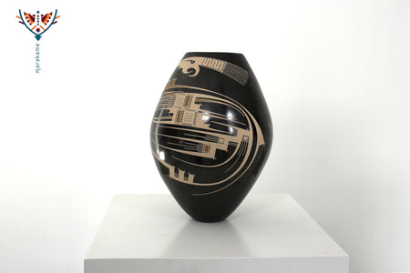 Ceramica Mata Ortiz - Pezzo nero dipinto a mano - Arte Huichol - Marakame