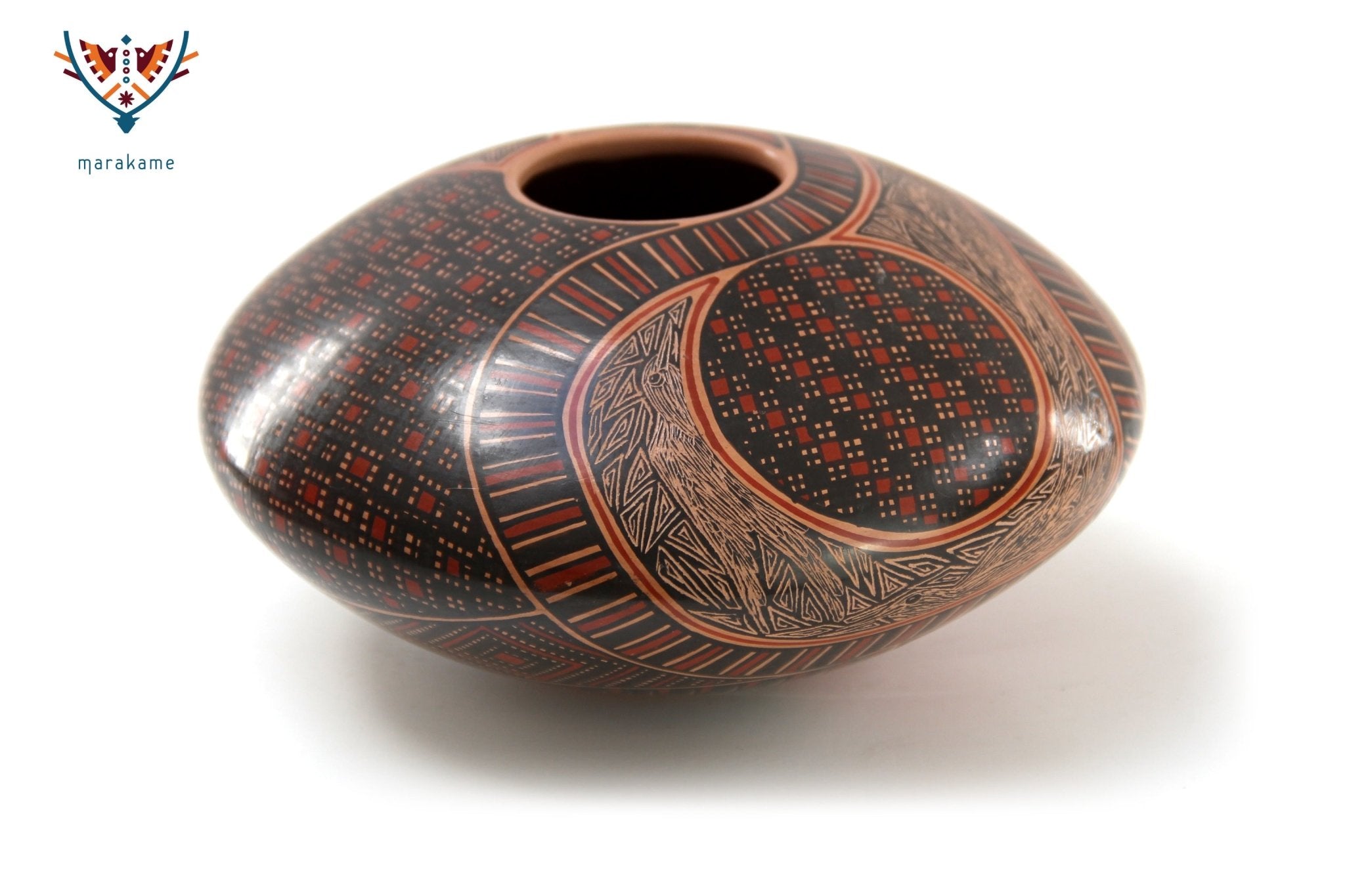 Mata Ortiz Keramik – Schlangenuntertasse – Huichol-Kunst – Marakame