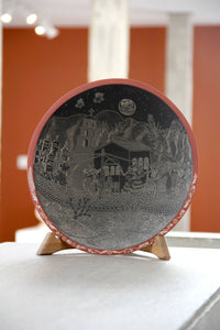 Mata Ortiz Ceramic - Assiette du Jour des Morts - Lapin sur la Lune la nuit - Art Huichol - Marakame