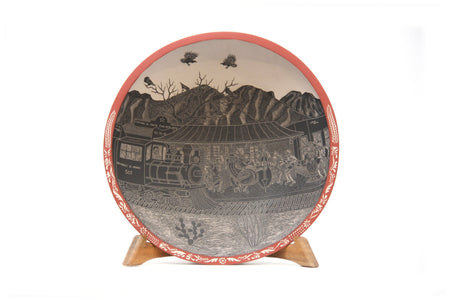 Céramique Mata Ortiz - Assiette du jour des morts - Chemin de fer du jour - Art Huichol - Marakame