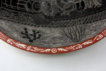 Mata Ortiz Ceramic - Day of the Dead Plate Day Railroad - Huichol Art - Marakame