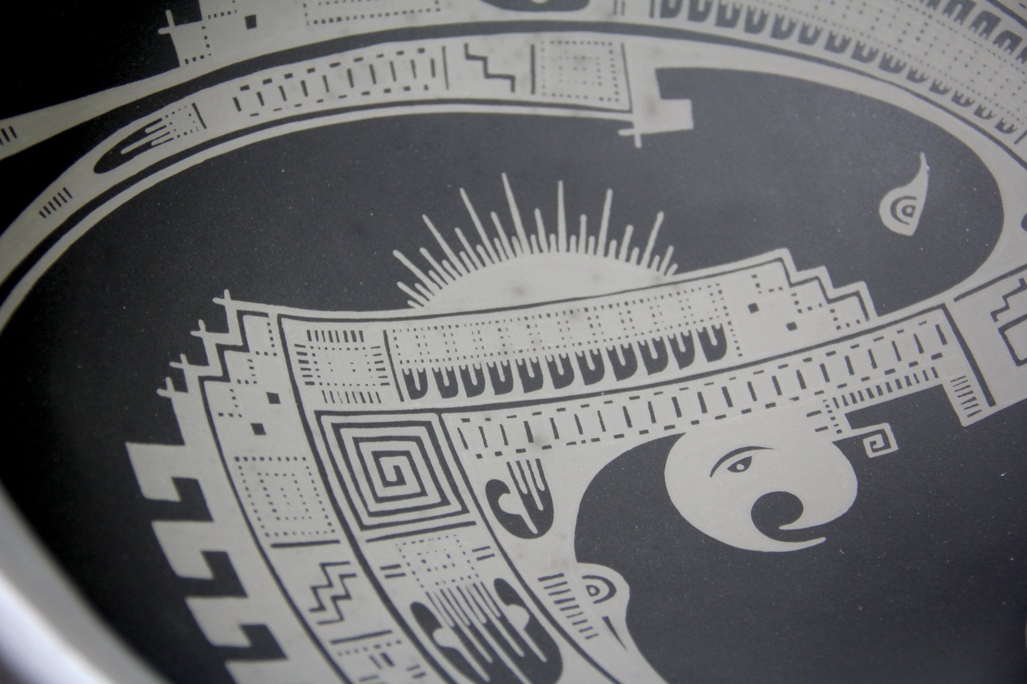 Mata Ortiz Ceramics - Black Plate - Huichol Art - Marakame