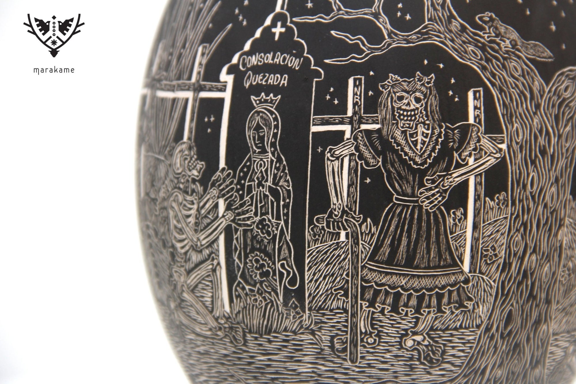 Mata Ortiz Keramik – Gebet im Pantheon bei Nacht – Tag der Toten – Huichol-Kunst – Marakame