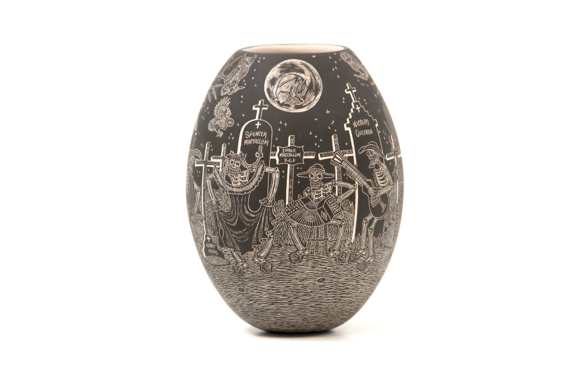 Mata Ortiz Keramik – Gebet im Pantheon bei Nacht – Tag der Toten – Huichol-Kunst – Marakame