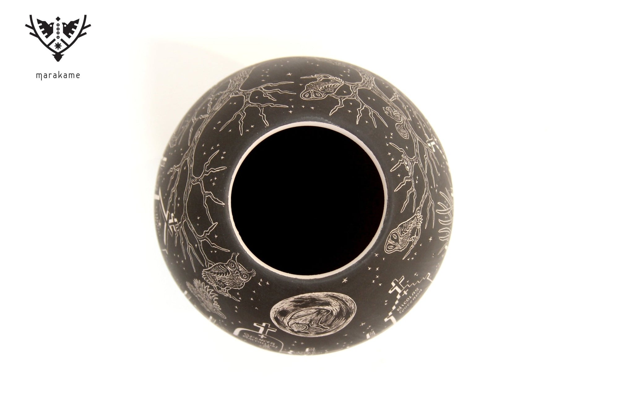 Mata Ortiz Keramik – Gebet im Pantheon bei Nacht – Tag der Toten – Huichol-Kunst – Marakame