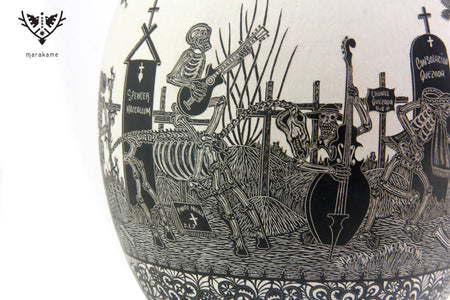 Ceramica Mata Ortiz - Vita e morte di giorno - pezzo grande - Huichol Art - Marakame