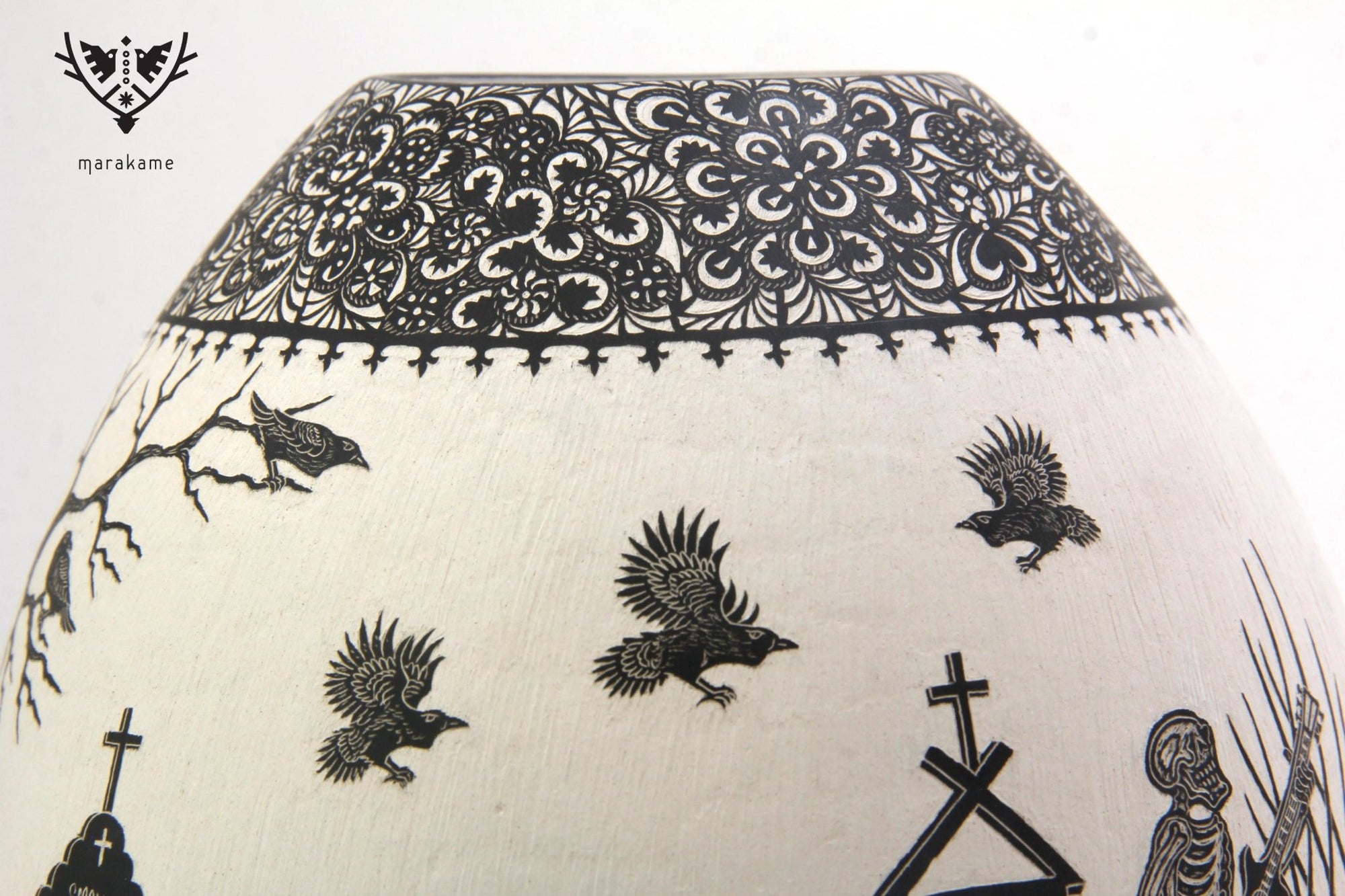Mata Ortiz Ceramic - Life and Death by day - large piece - Huichol Art - Marakame