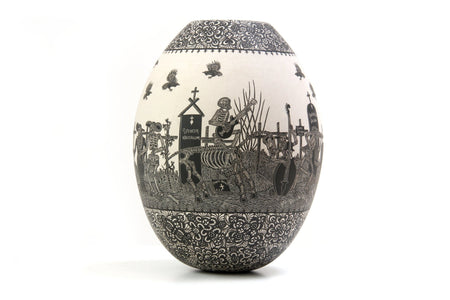 Mata Ortiz Keramik – Leben und Tod bei Tag – großes Stück – Huichol Art – Marakame